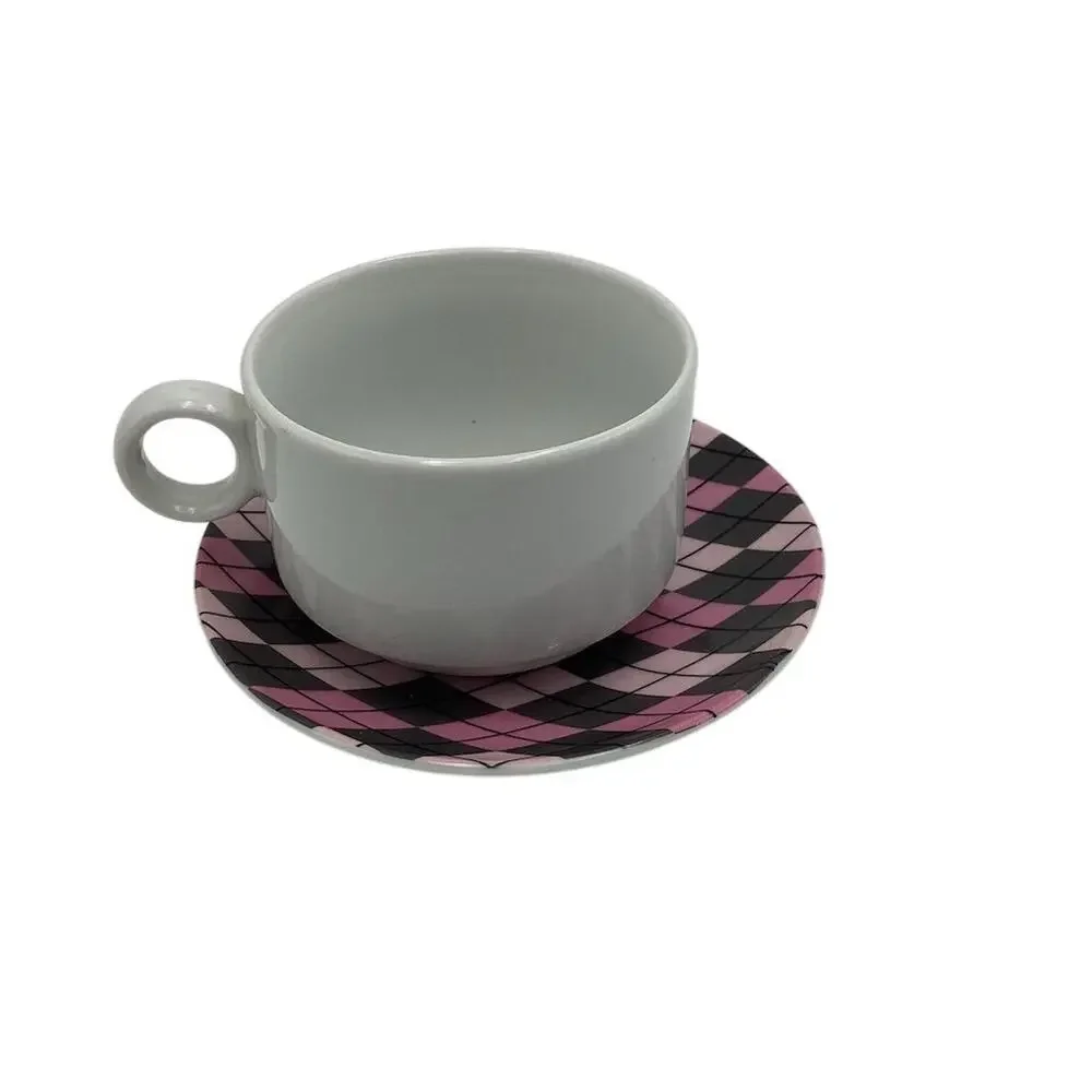 Queenwest Trading Co.‎ Pink Plaid Tea Cup & Saucer Set 2-Piece